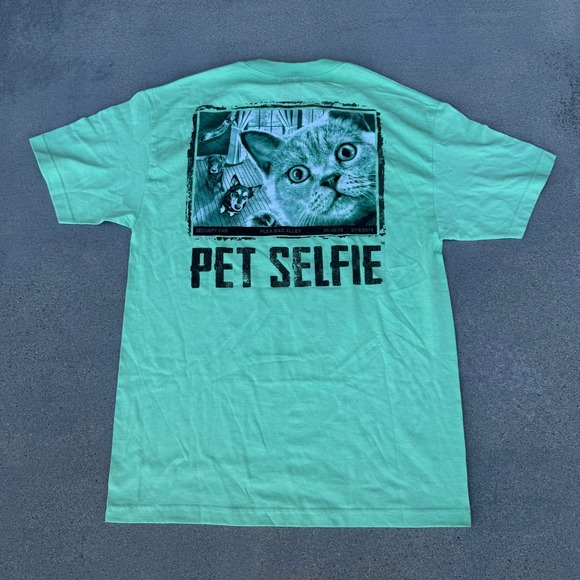 Pet Selfie Other - Pet Selfie Mens Mint Green Graphic T-Shirt Cat Dog‎ Security Cam 600-2310 NWT L